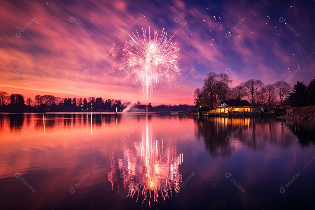 Festival De Fogos De Artifício De Inverno Do Lago Longo