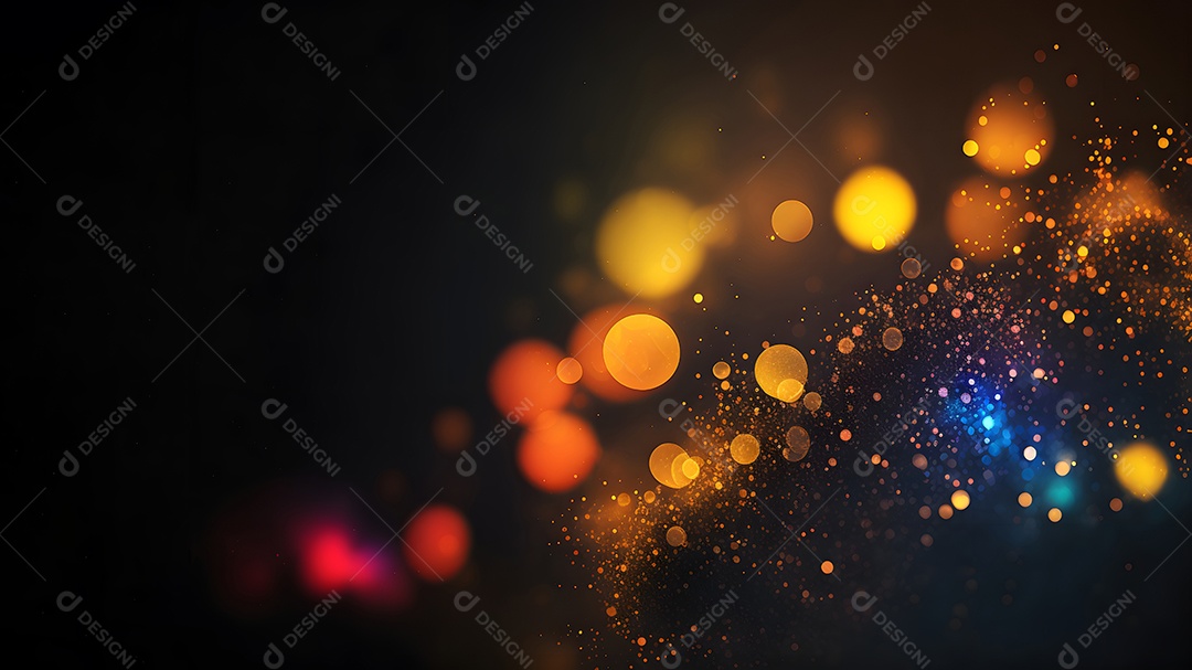 Brilho abstrato colorido e pontos bokeh em preto
