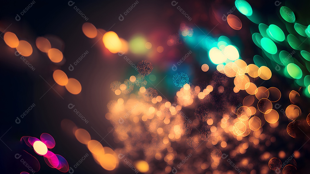 Brilho abstrato colorido e pontos bokeh em preto