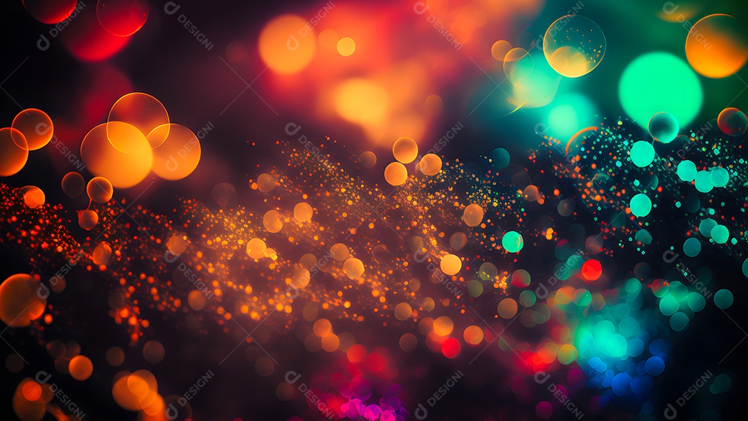 Brilho abstrato colorido e pontos bokeh em preto