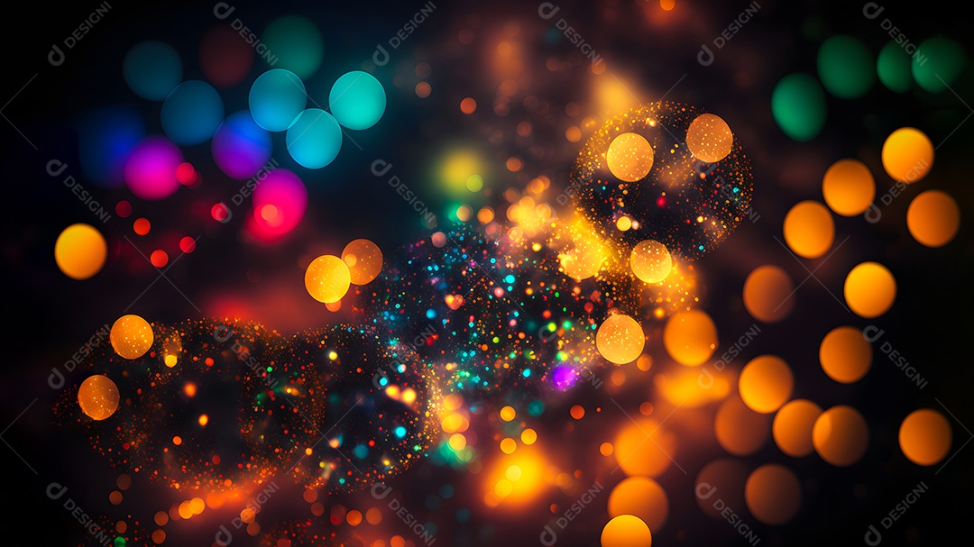 Brilho abstrato colorido e pontos bokeh em preto