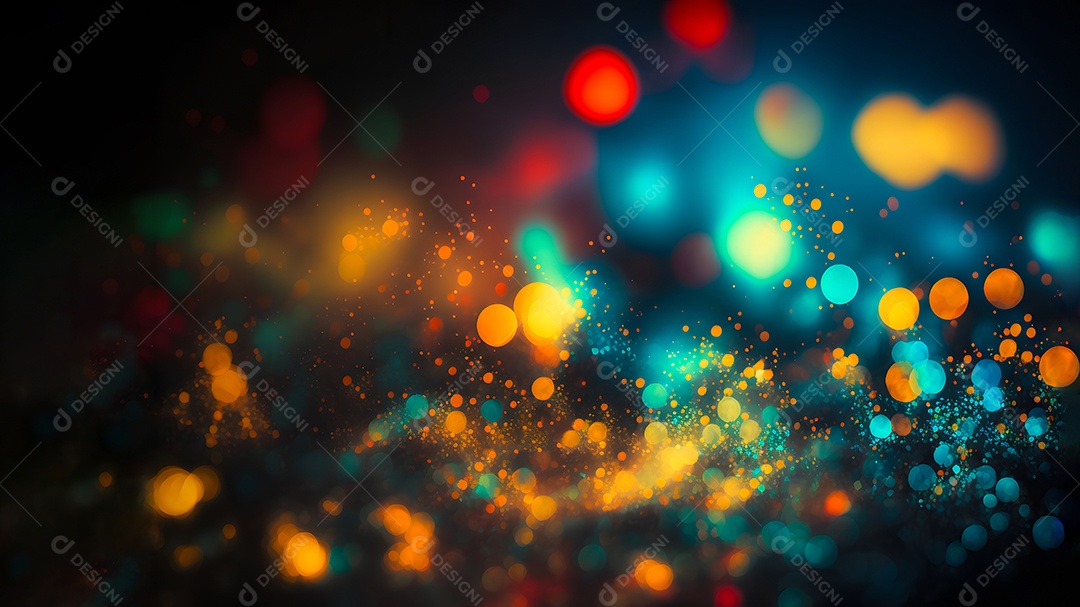 Brilho abstrato colorido e pontos bokeh em preto