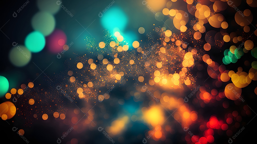 Brilho abstrato colorido e pontos bokeh em preto