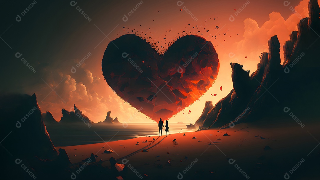 Símbolo de coração de fantasia ornamentado e escuro para o Dia dos Namorados