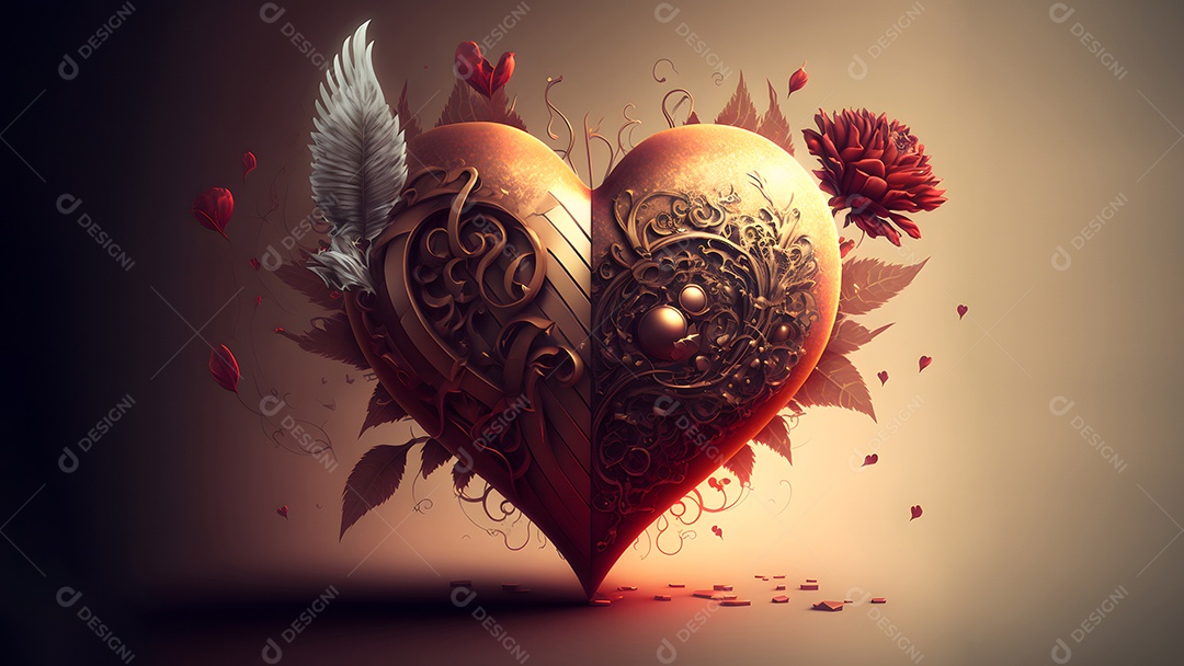 Símbolo de coração de fantasia ornamentado e escuro para o Dia dos Namorados