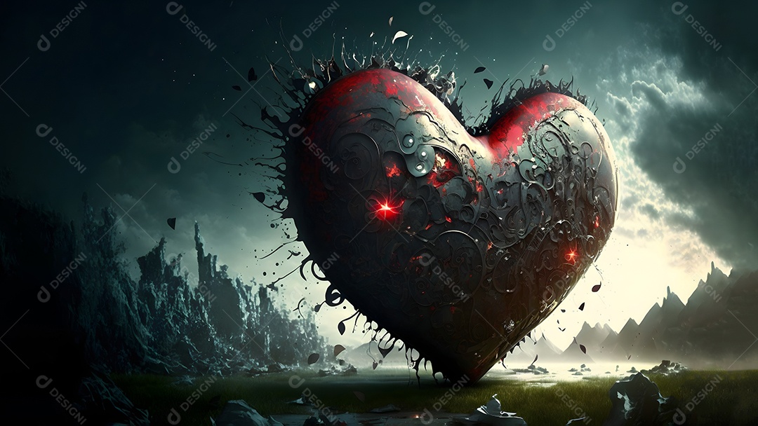 Símbolo de coração de fantasia ornamentado e escuro para o Dia dos Namorados