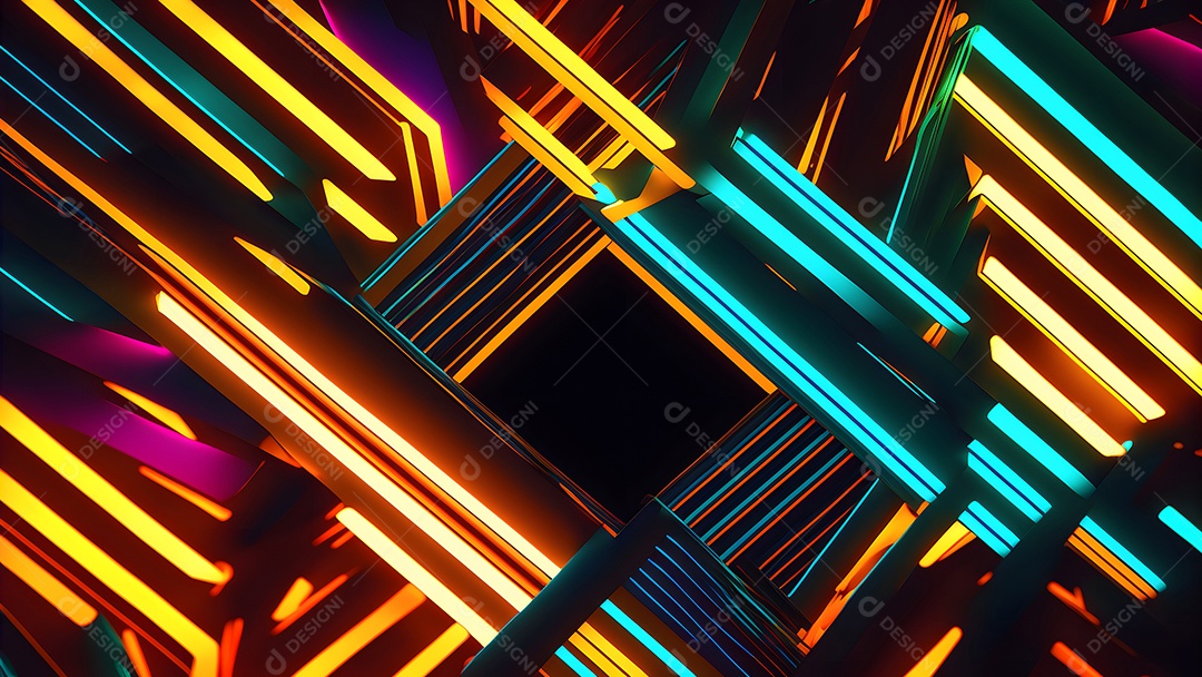 Arte abstrata em neon sobre fundo preto