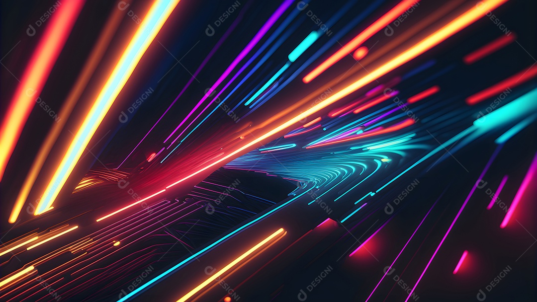 Arte abstrata em neon sobre fundo preto