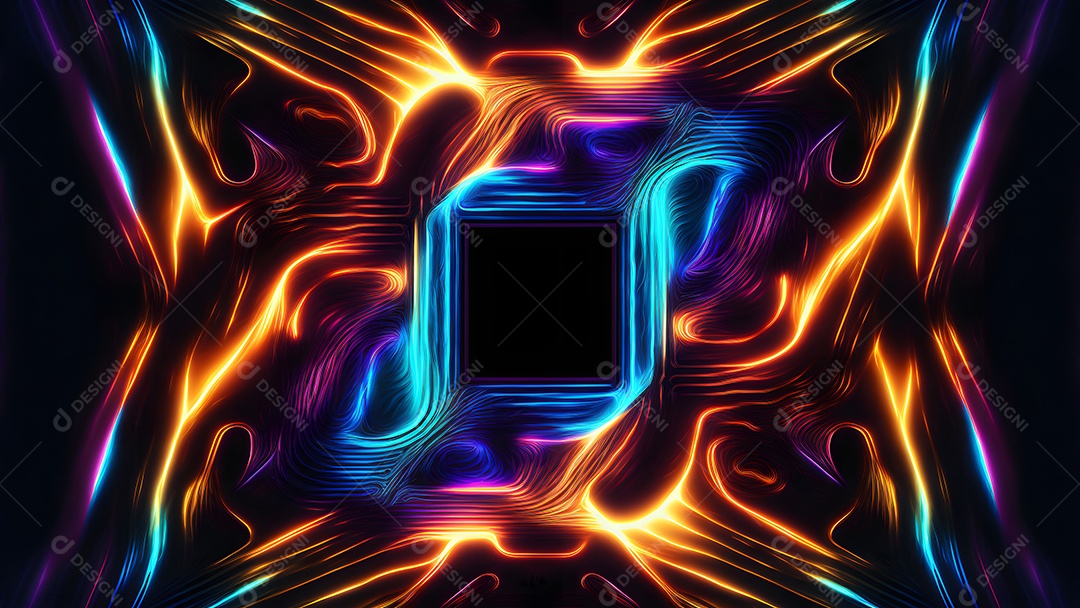 Arte abstrata em neon sobre fundo preto