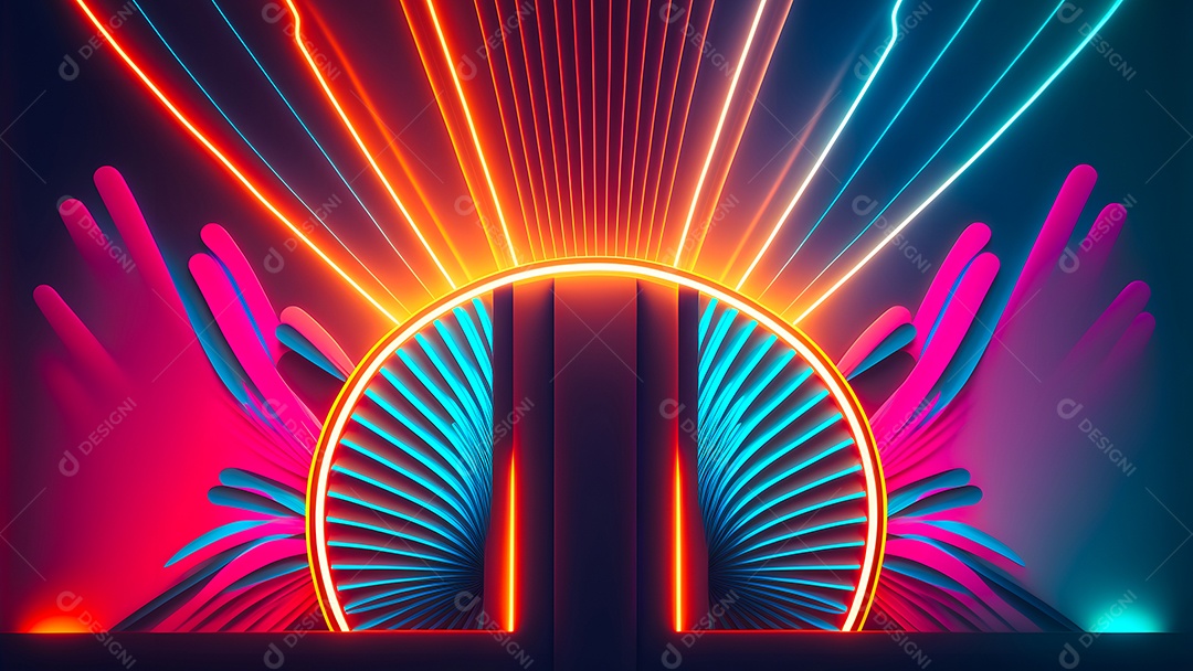 Arte abstrata em neon sobre fundo preto