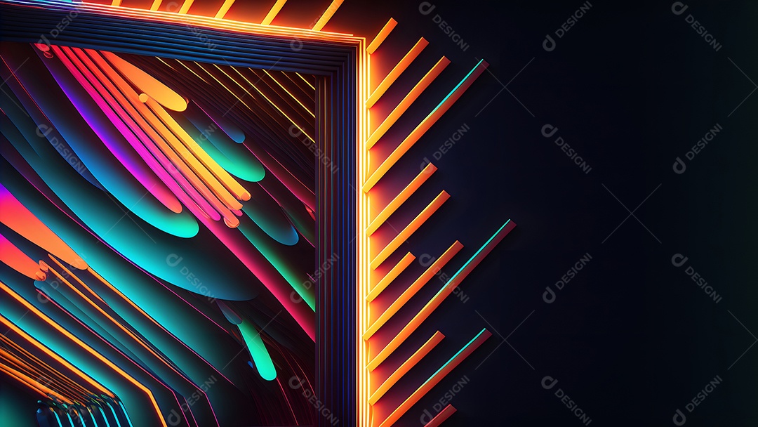 Arte abstrata em neon sobre fundo preto