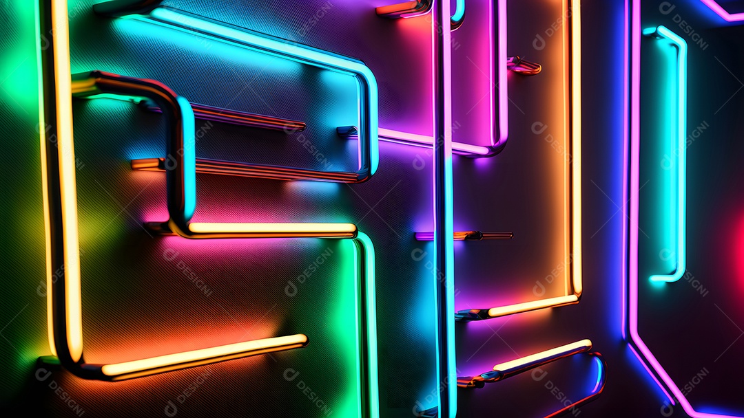 Arte abstrata em neon sobre fundo preto