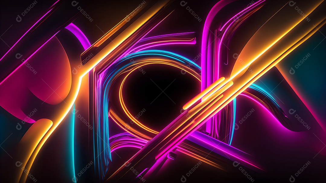 Arte abstrata em neon sobre fundo preto
