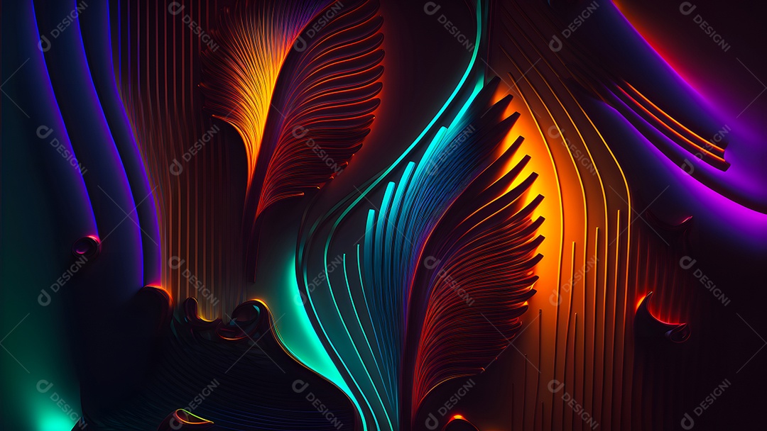 Arte abstrata em neon sobre fundo preto