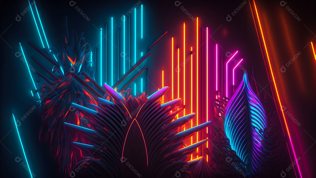 Arte abstrata em neon sobre fundo preto