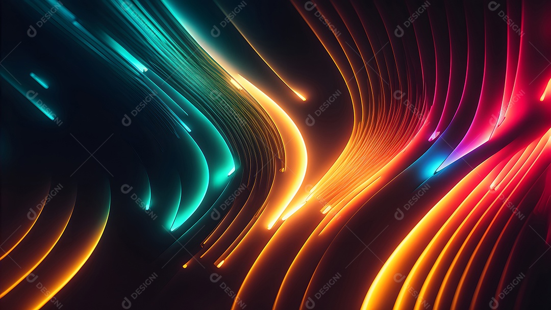 Arte abstrata em neon sobre fundo preto