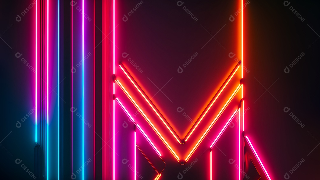 Arte abstrata em neon sobre fundo preto