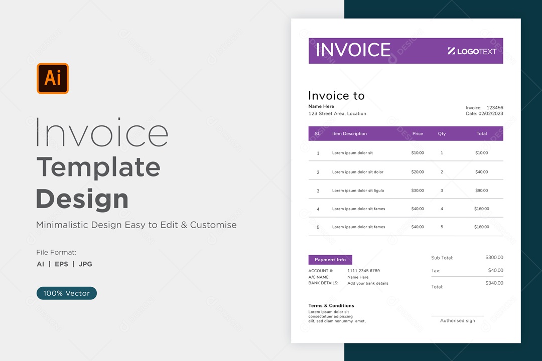 Modelo de Fatura de Pagamento Vetor EPS Editável
