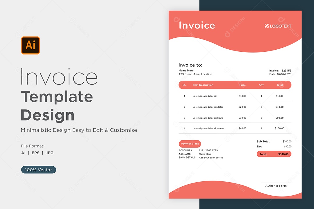 Modelo de Fatura de Pagamento Vetor EPS Editável