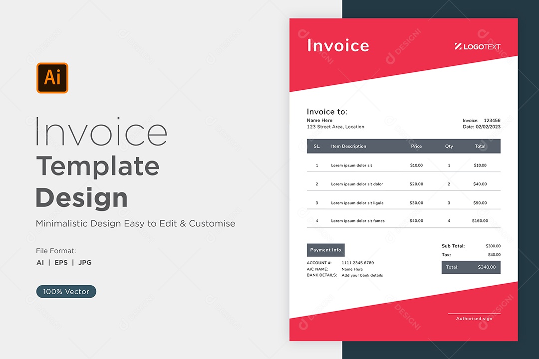 Modelo de Fatura de Pagamento Vetor EPS Editável