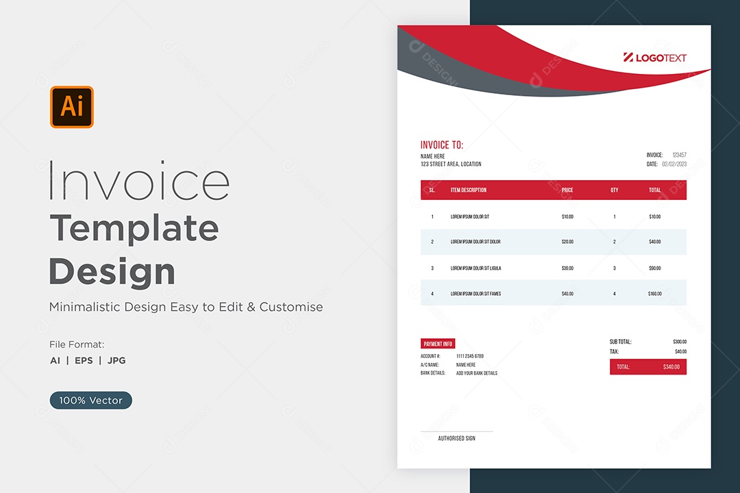 Modelo de Fatura de Pagamento Vetor EPS Editável