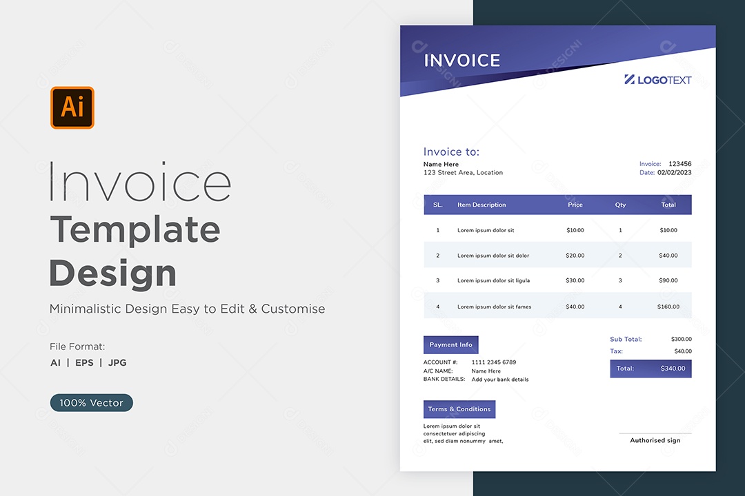 Modelo de Fatura de Pagamento Vetor EPS Editável