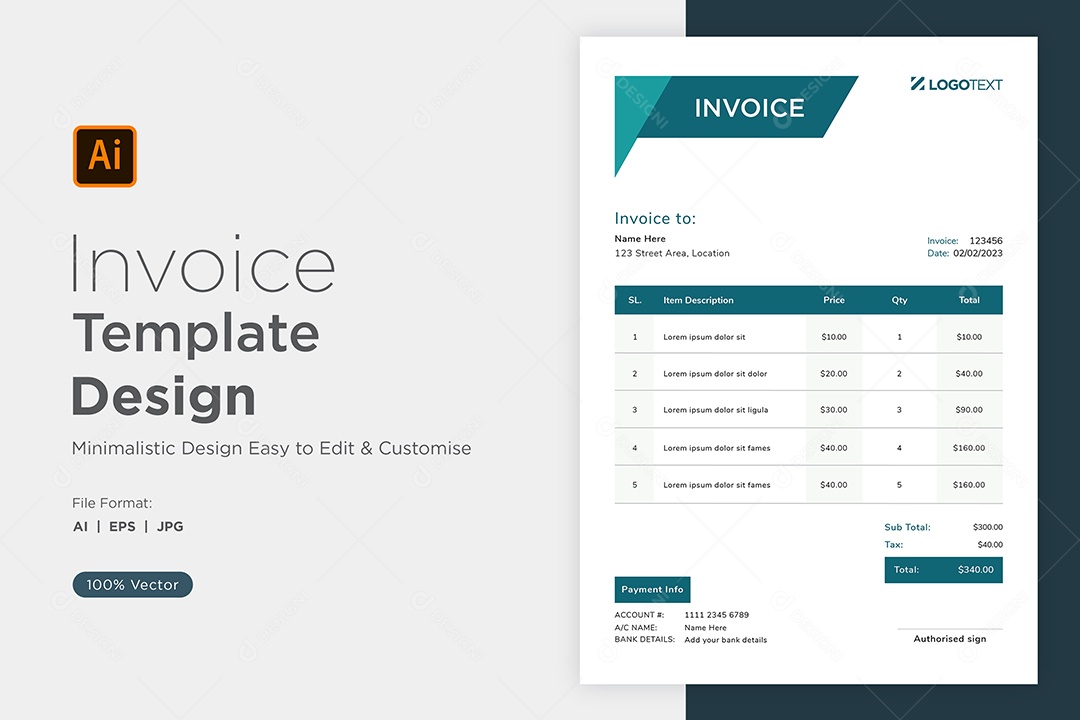 Modelo de Fatura de Pagamento Vetor EPS Editável