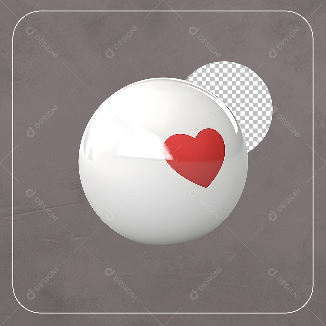 Coração Emoji Branco Vermelho Elemento 3D Para Composição PSD