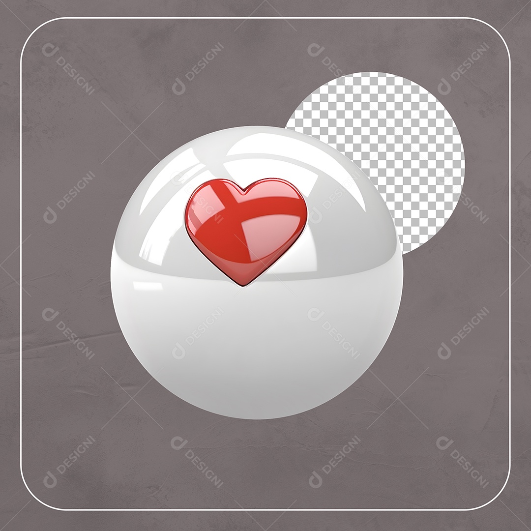 Emoji Coração Elemento 3D Vermelho Branco para Composição PSD