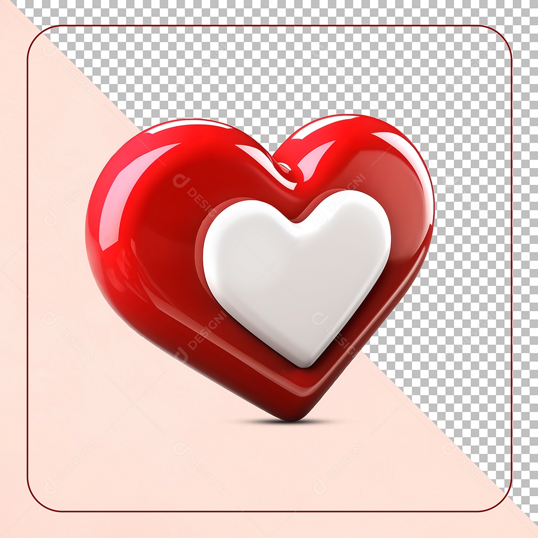 Coração Vermelho Branco Elemento 3D Para Composição PSD