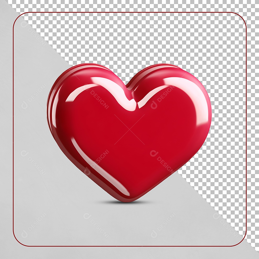 Coração Elemento 3D Vermelho para Composição PSD