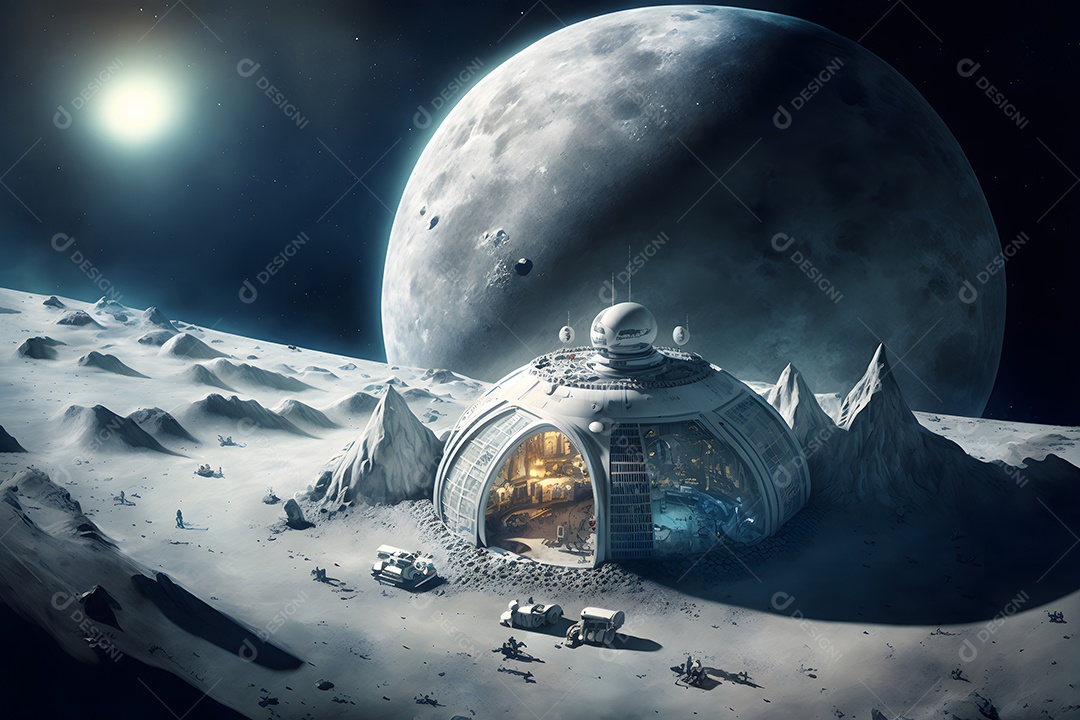 Base de habitat em forma de cúpula na superfície de um planeta ou da lua