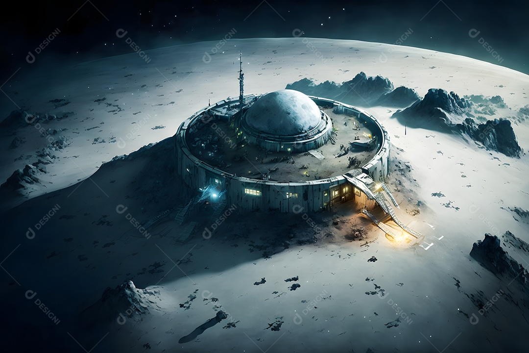 Base de habitat em forma de cúpula na superfície de um planeta ou da lua