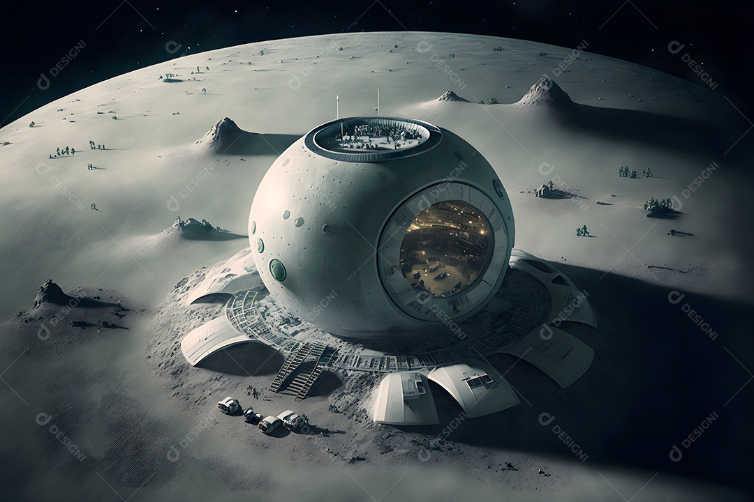 Base de habitat em forma de cúpula na superfície de um planeta ou da lua