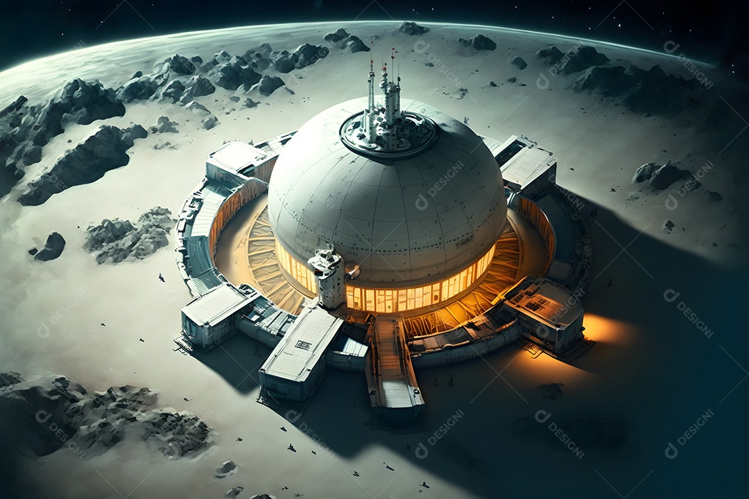 Base de habitat em forma de cúpula na superfície de um planeta ou da lua