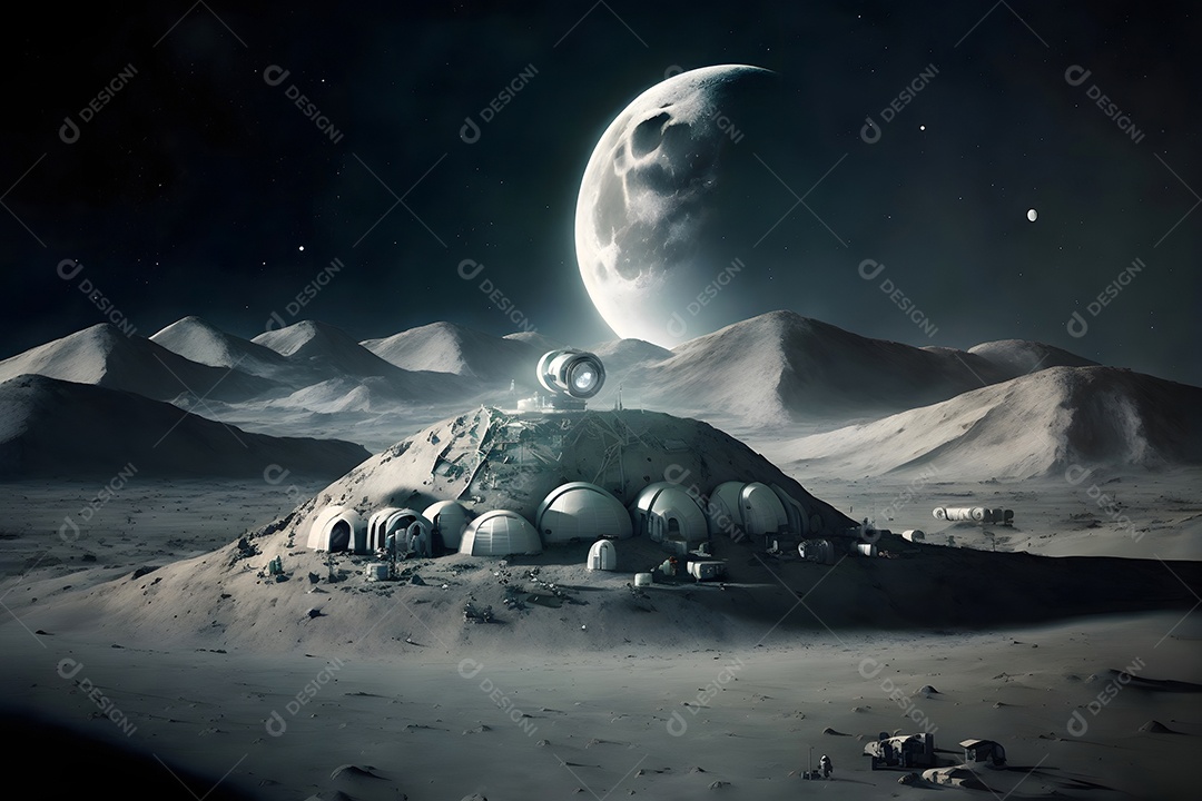 Base de habitat em forma de cúpula na superfície de um planeta ou da lua