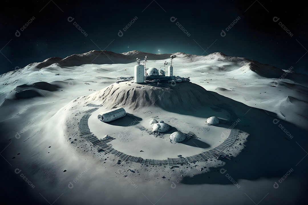 Base de habitat em forma de cúpula na superfície de um planeta ou da lua