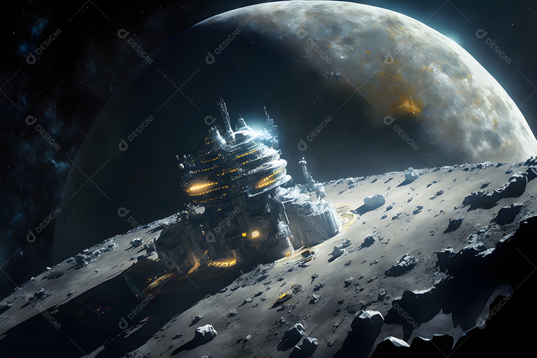 Base de habitat em forma de cúpula na superfície de um planeta ou da lua