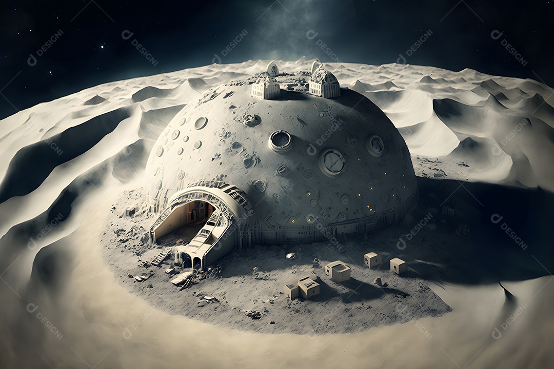 Base de habitat em forma de cúpula na superfície de um planeta ou da lua