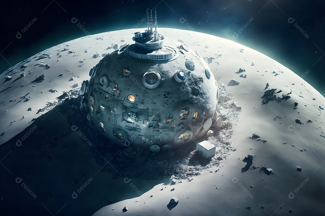 Base de habitat em forma de cúpula na superfície de um planeta ou da lua
