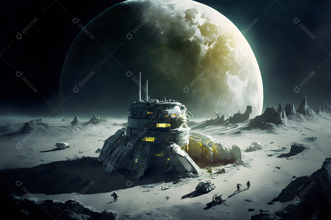 Base de habitat em forma de cúpula na superfície de um planeta ou da lua