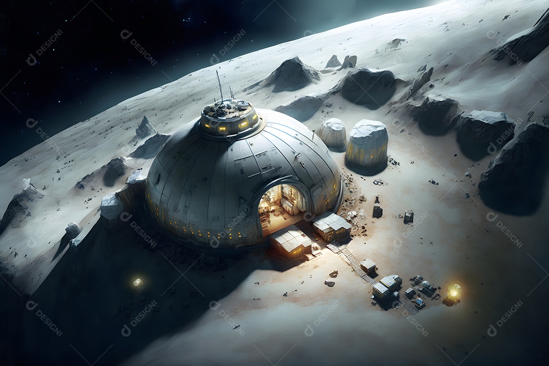 Base de habitat em forma de cúpula na superfície de um planeta ou da lua
