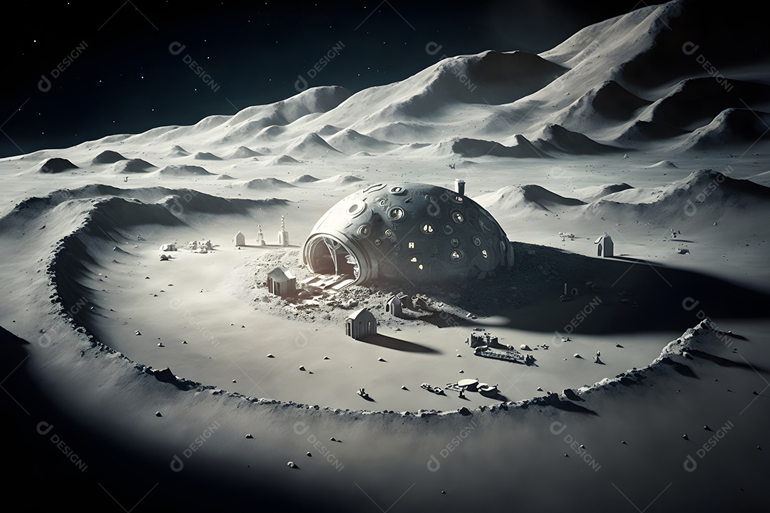 Base de habitat em forma de cúpula na superfície de um planeta ou da lua