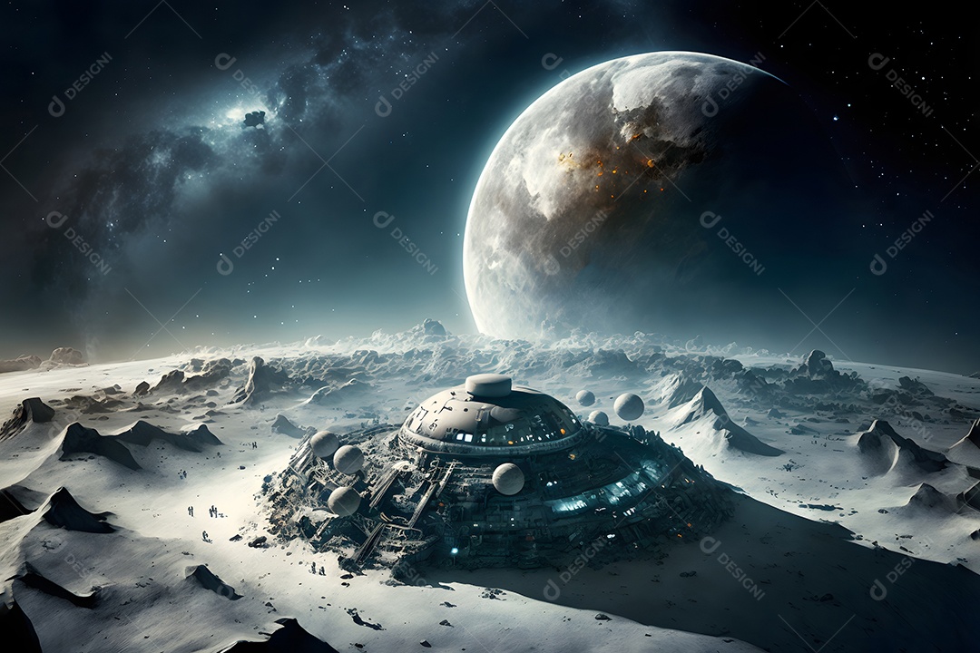 Base de habitat em forma de cúpula na superfície de um planeta ou da lua