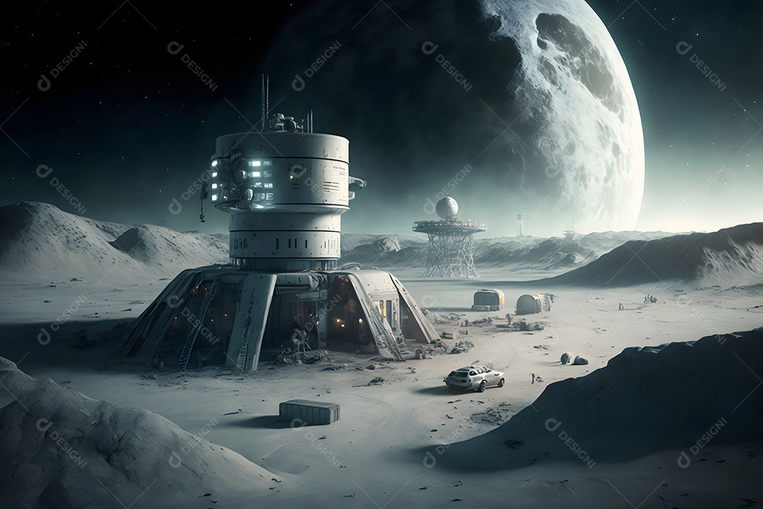 Base de habitat em forma de cúpula na superfície de um planeta ou da lua