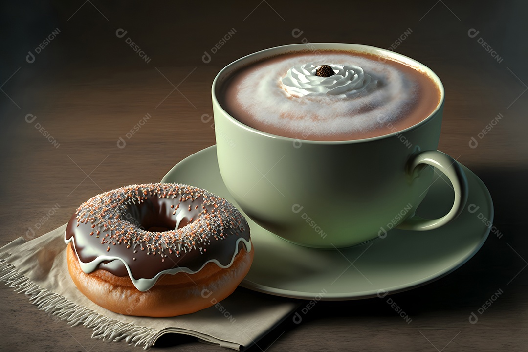 Copo de leite e donuts glaceados sobre a mesa,