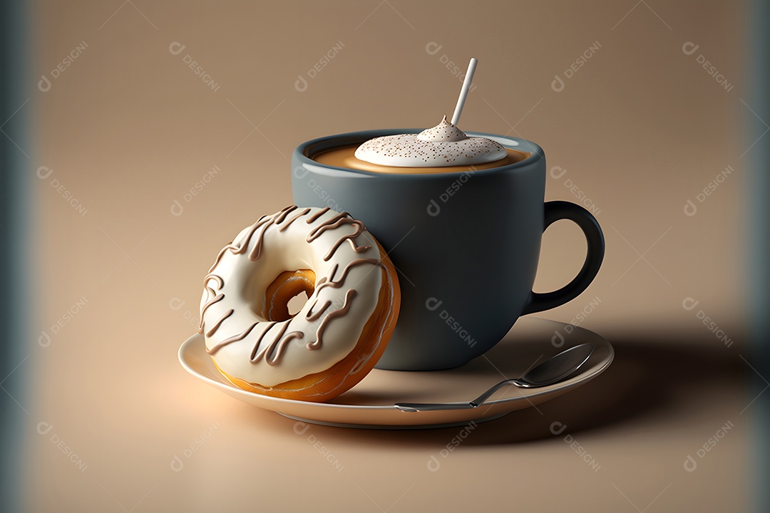 Copo de leite e donuts glaceados sobre a mesa,