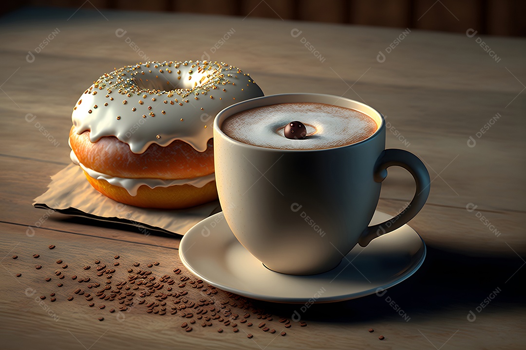 Copo de leite e donuts glaceados sobre a mesa,