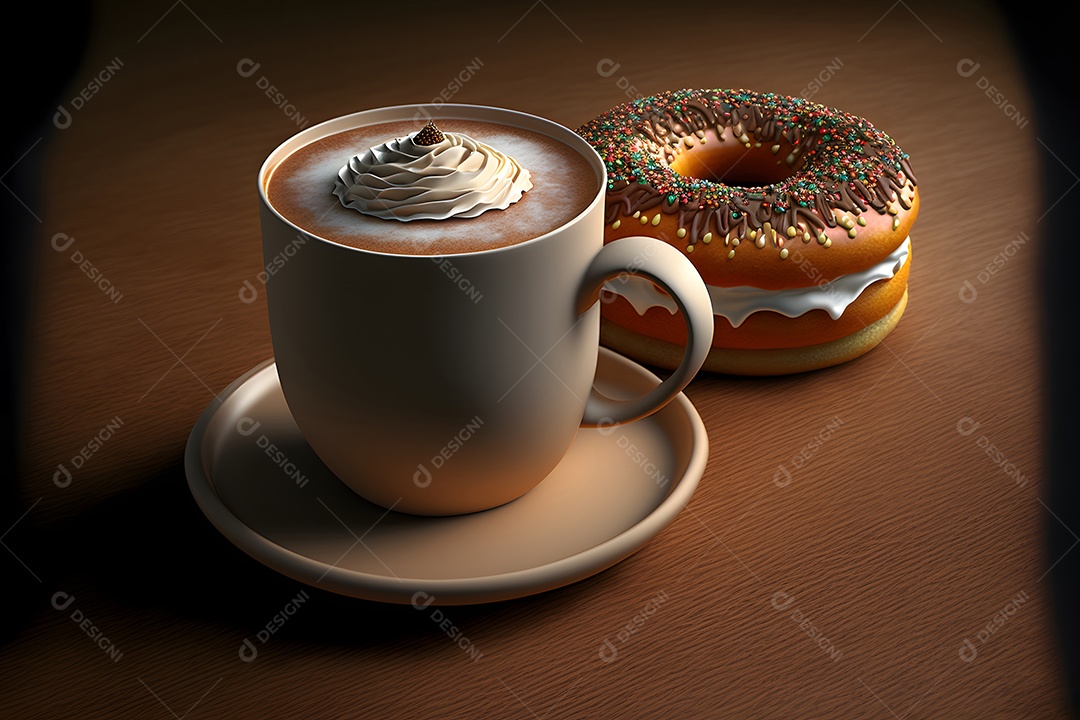 Copo de leite e donuts glaceados sobre a mesa,