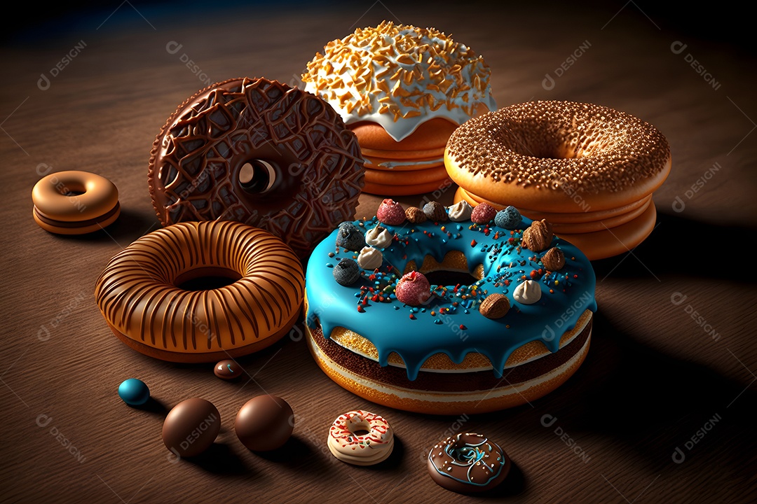 Copo de leite e donuts glaceados sobre a mesa,